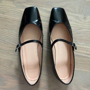 J. Crew Anya Mary Jane Leather Square Toe Flats in Black